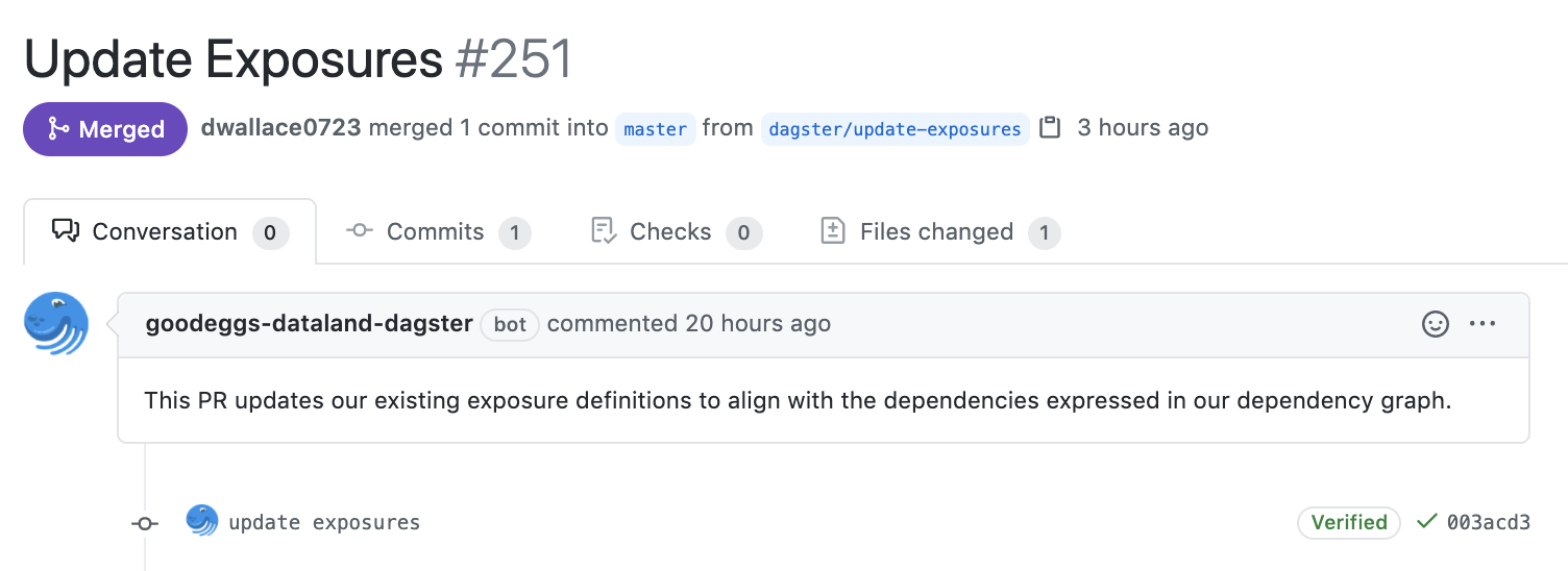 Example pull request to maintain dbt exposures.
